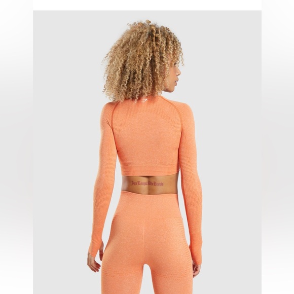 Gymshark Vital Crop Top long sleeve & leggings set apricot gym workout -S - Picture 3 of 15